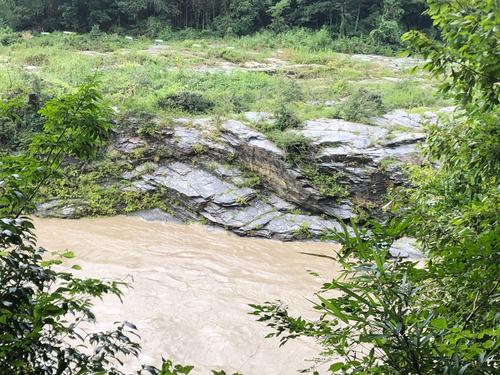 垣間見えた長瀞の岩畳。手前は荒川