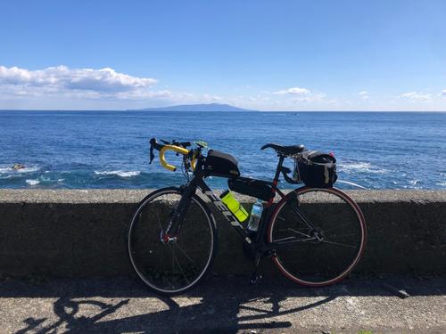 午前11時19分　伊豆大川付近の国道135号。はるかに大島