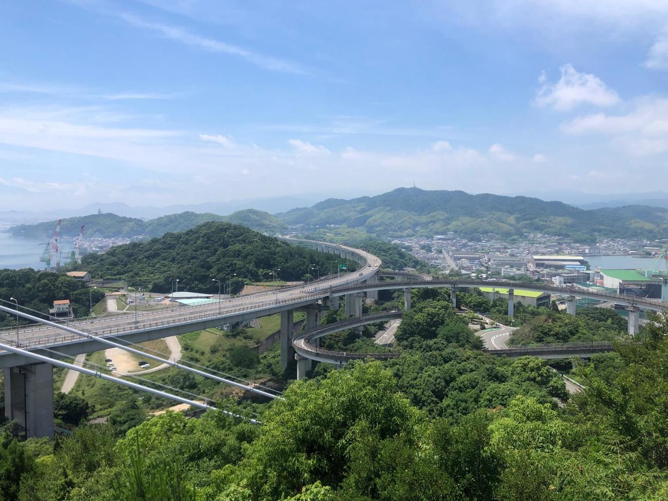 右手でループしているのが自転車道