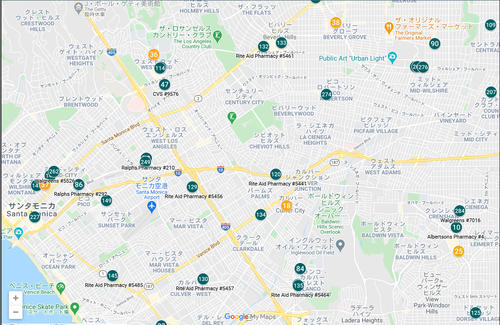 LA郡保健当局のHPではワクチン接種が可能な場所を地図上で確認することができ、ドラッグストアなどでも接種が可能