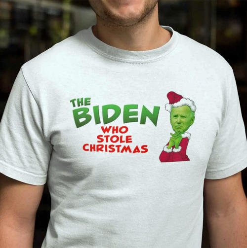 通販サイトではバイデン大統領がクリスマスを盗むと批判するTシャツも登場