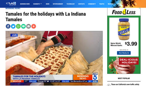 ラ・インディアナ・タマレは地元テレビで毎年取り上げられる有名店（KTLAのサイトより）