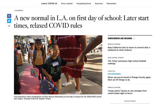 新学期を迎えたLAの学校のニューノーマルを伝えるLAタイムズ紙の記事
