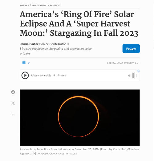 金環日食の観測について伝えるフォーブス誌の記事