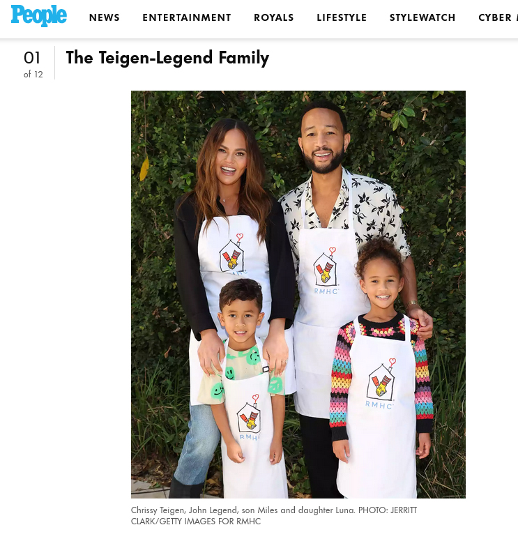 ジョン・レジェンド一家がドナルド・マクドナルド・ハウス・チャリティーズを支援したことを伝えるピープル誌の電子版