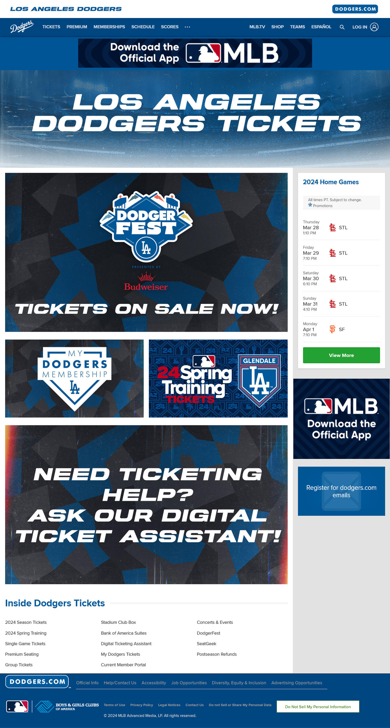 ドジャースの公式サイトからチケットが購入できます