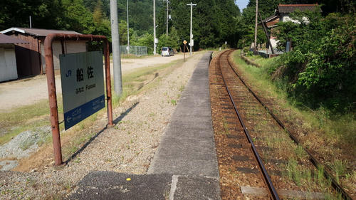 〈3〉船佐駅のホームと駅名標