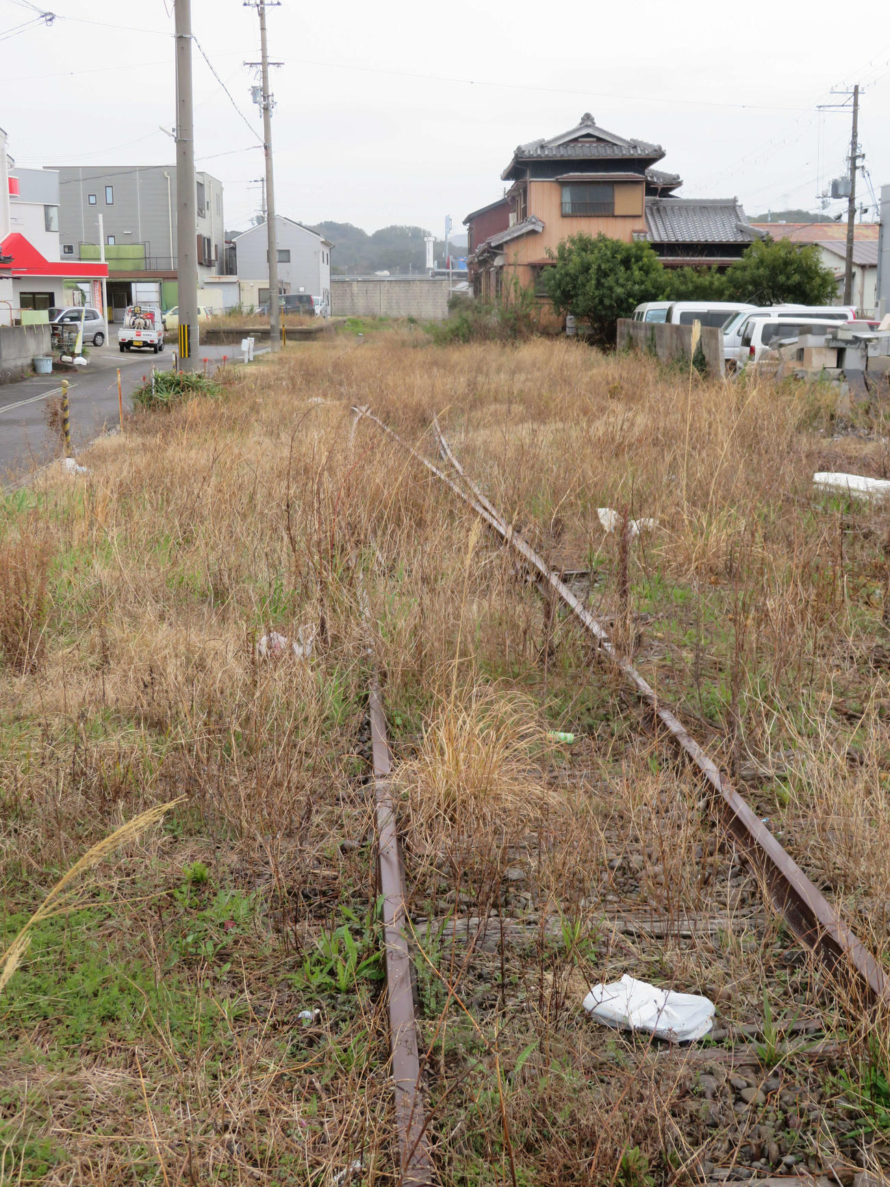 〈5〉かつての終点が見えてきた。レールの分岐も残る