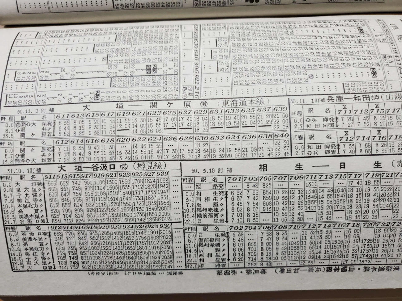 〈8〉当時の時刻表では垂井線は東海道本線の支線として別掲載されている。垂井発着の列車もあった