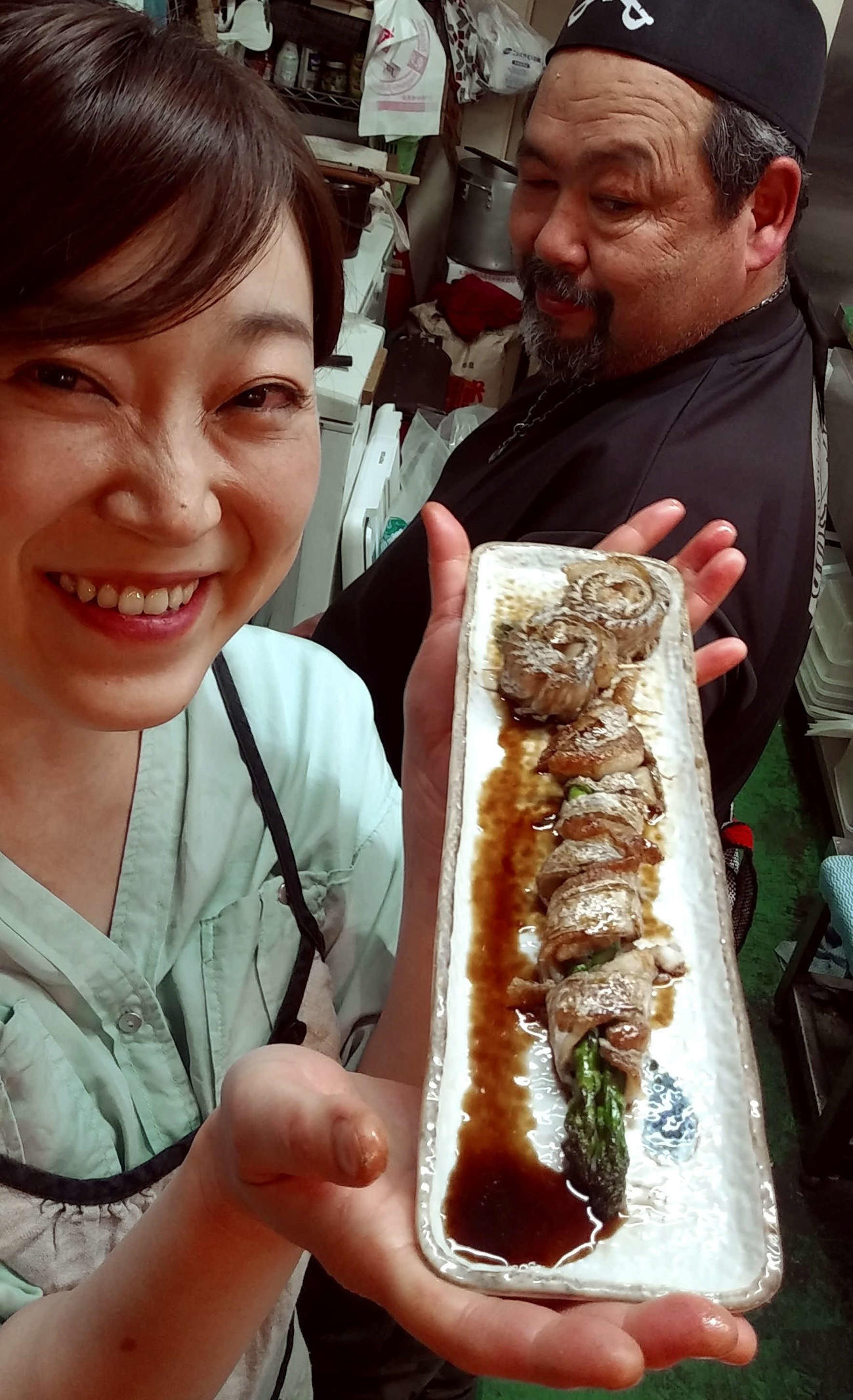 森山さんのアドバイスもあって、アスパラ竜巻タチウオ、完成でーす