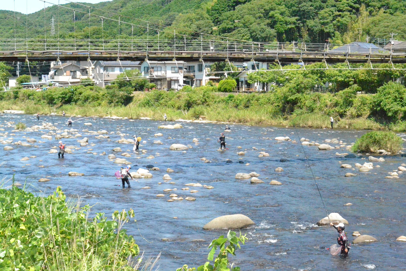 実績ポイントの吊り橋上下流には多くの人が入った