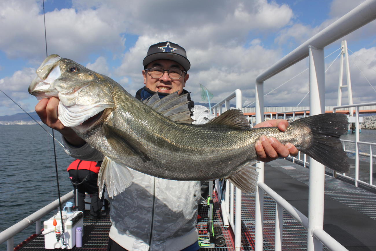 土田さんがウキ釣りで仕留めた81センチのスズキ