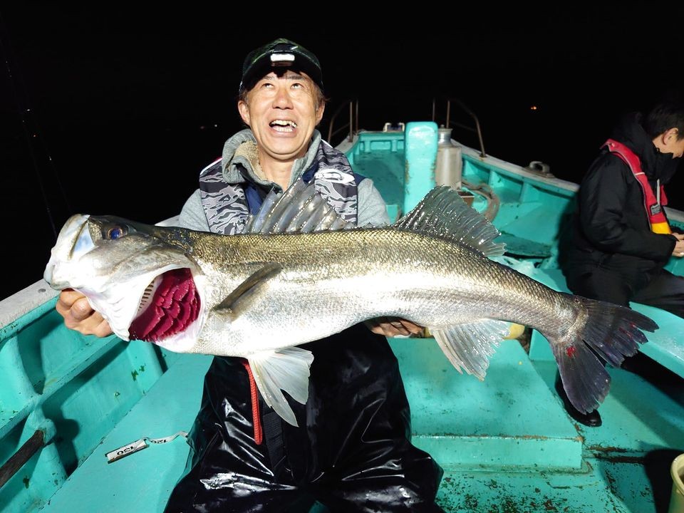 千葉寒川「小峯丸」で25日夜、79センチシーバスHIT。釣り人は内藤さん