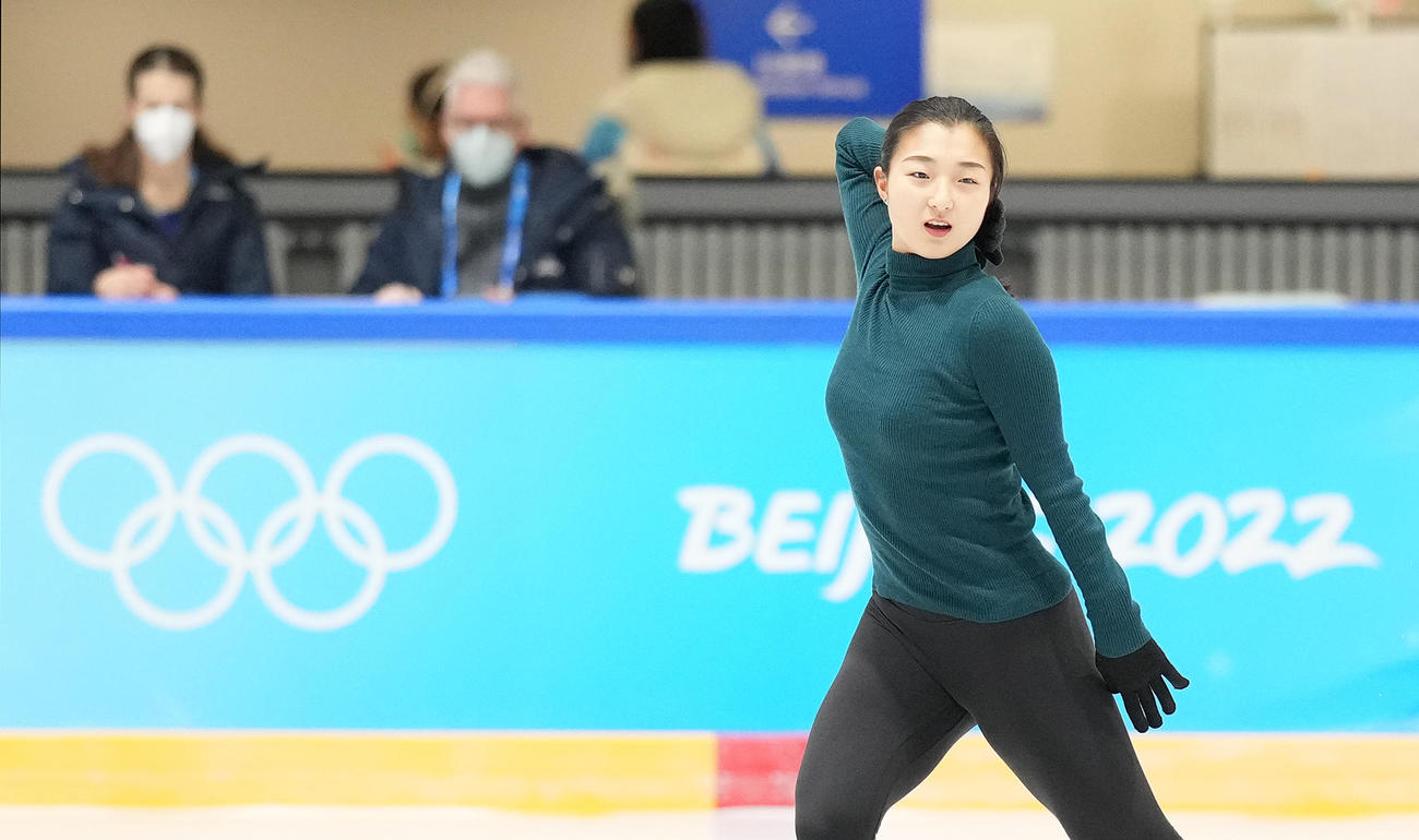 北京五輪会場の首都体育館サブリンクで練習する坂本（撮影・菅敏）