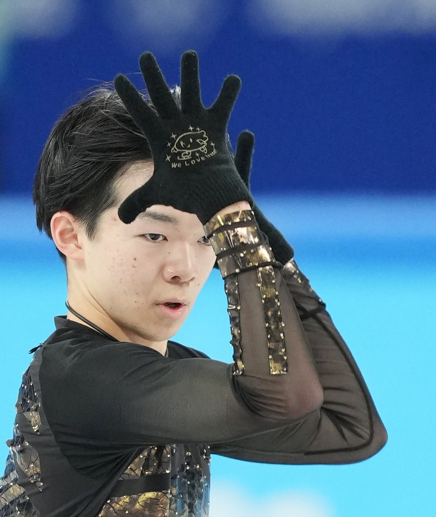 北京五輪フィギュアスケート　公開練習に臨む鍵山（撮影・菅敏）