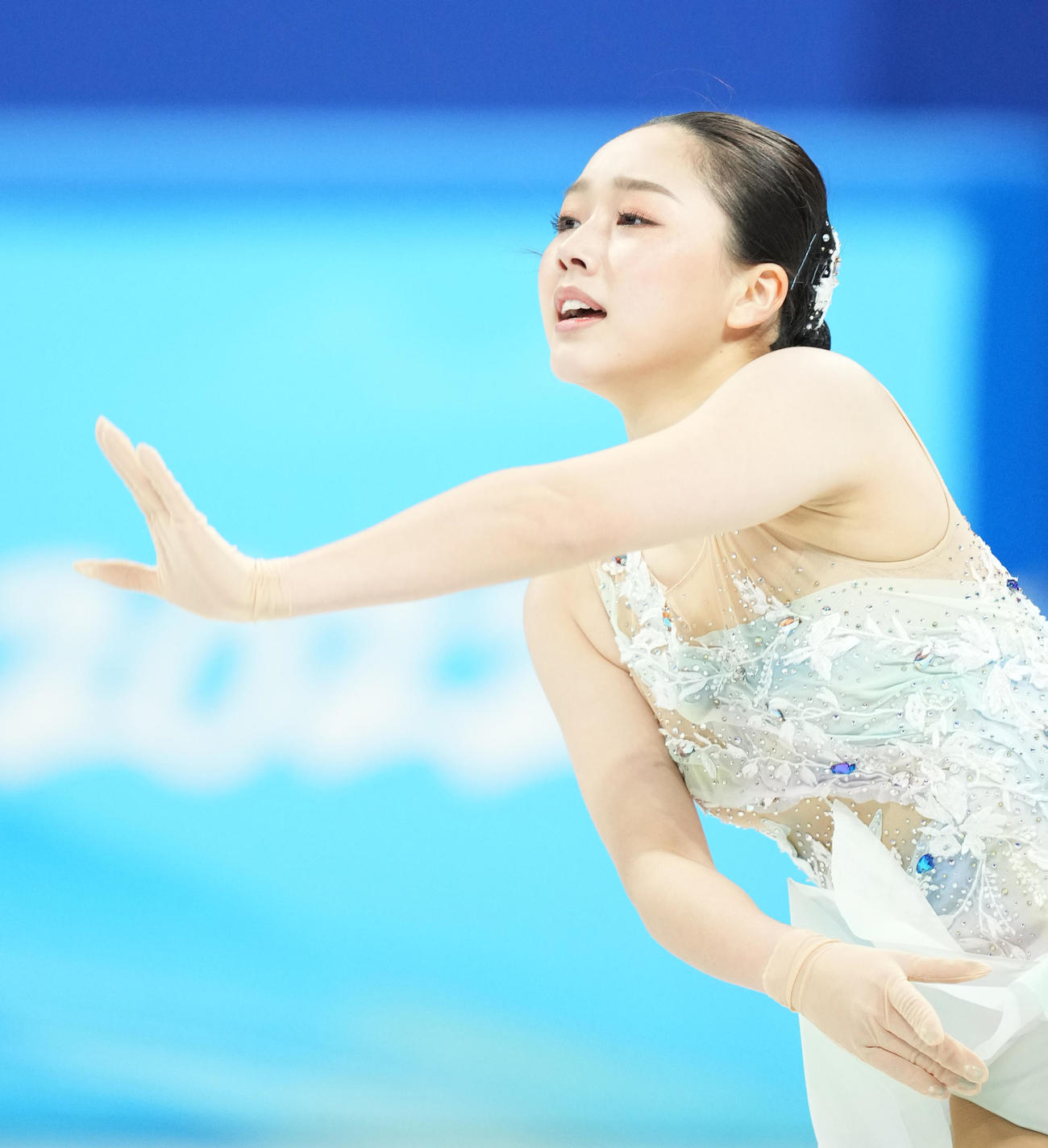 フィギュアスケート団体、女子SPで演技する樋口（撮影・菅敏）