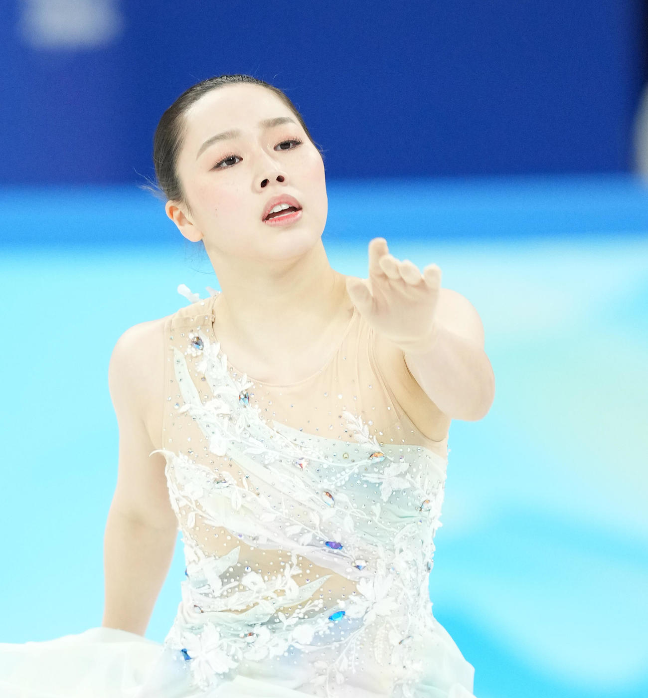 フィギュアスケート団体、女子SPで演技する樋口（撮影・菅敏）