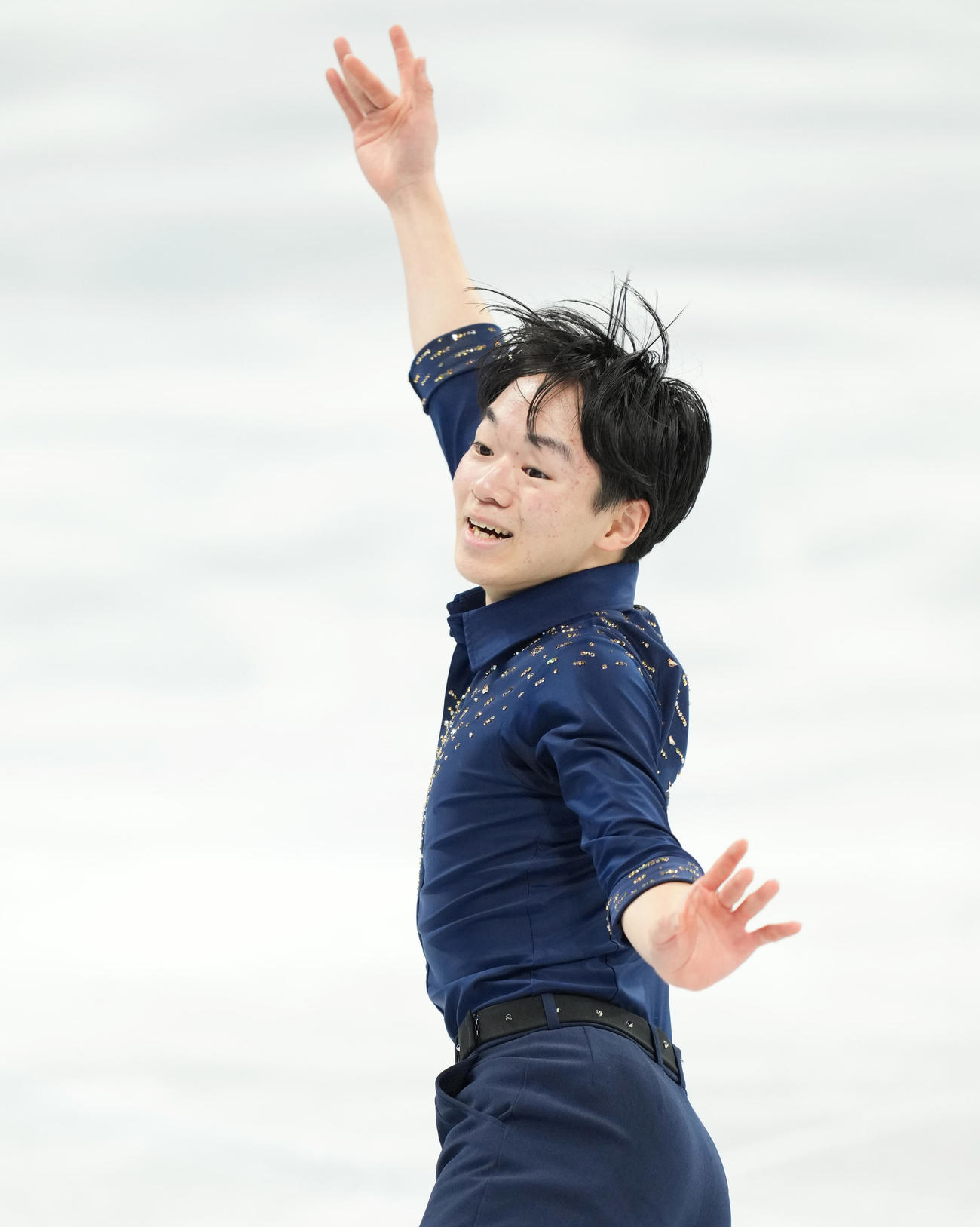 フィギュアスケート、男子SPで演技する鍵山（撮影・菅敏）