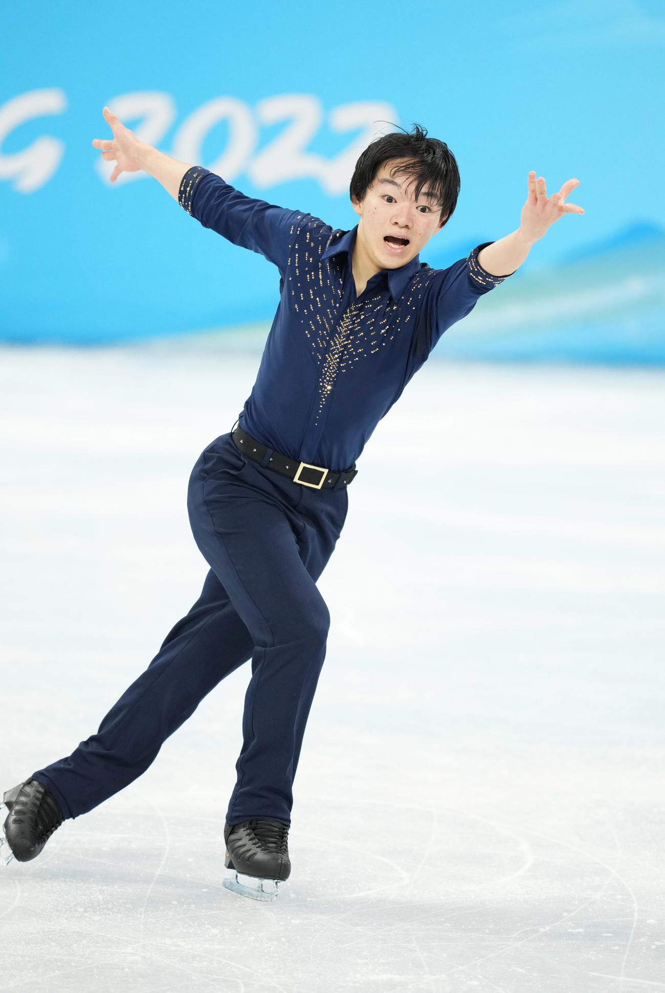 フィギュアスケート、男子SPで演技する鍵山（撮影・菅敏）