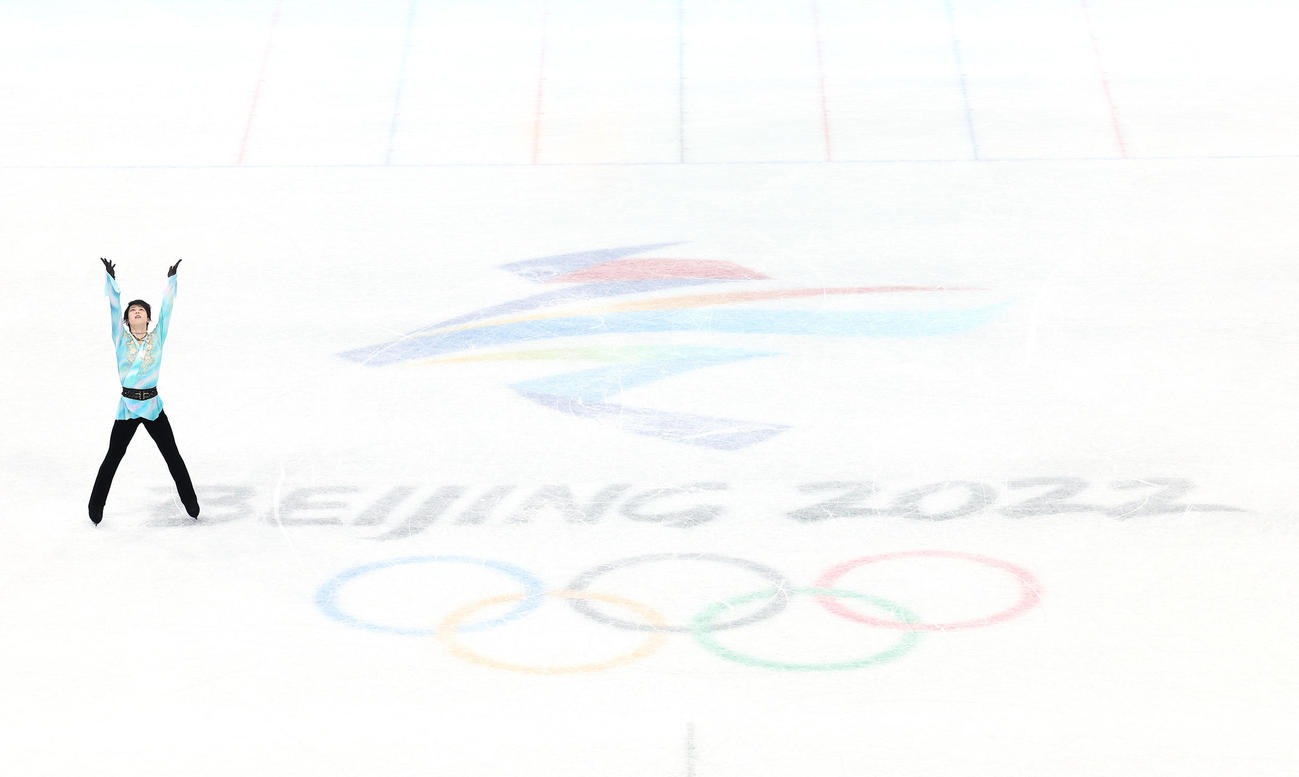 北京五輪フィギュアスケートで4位となった羽生（撮影・足立雅史）