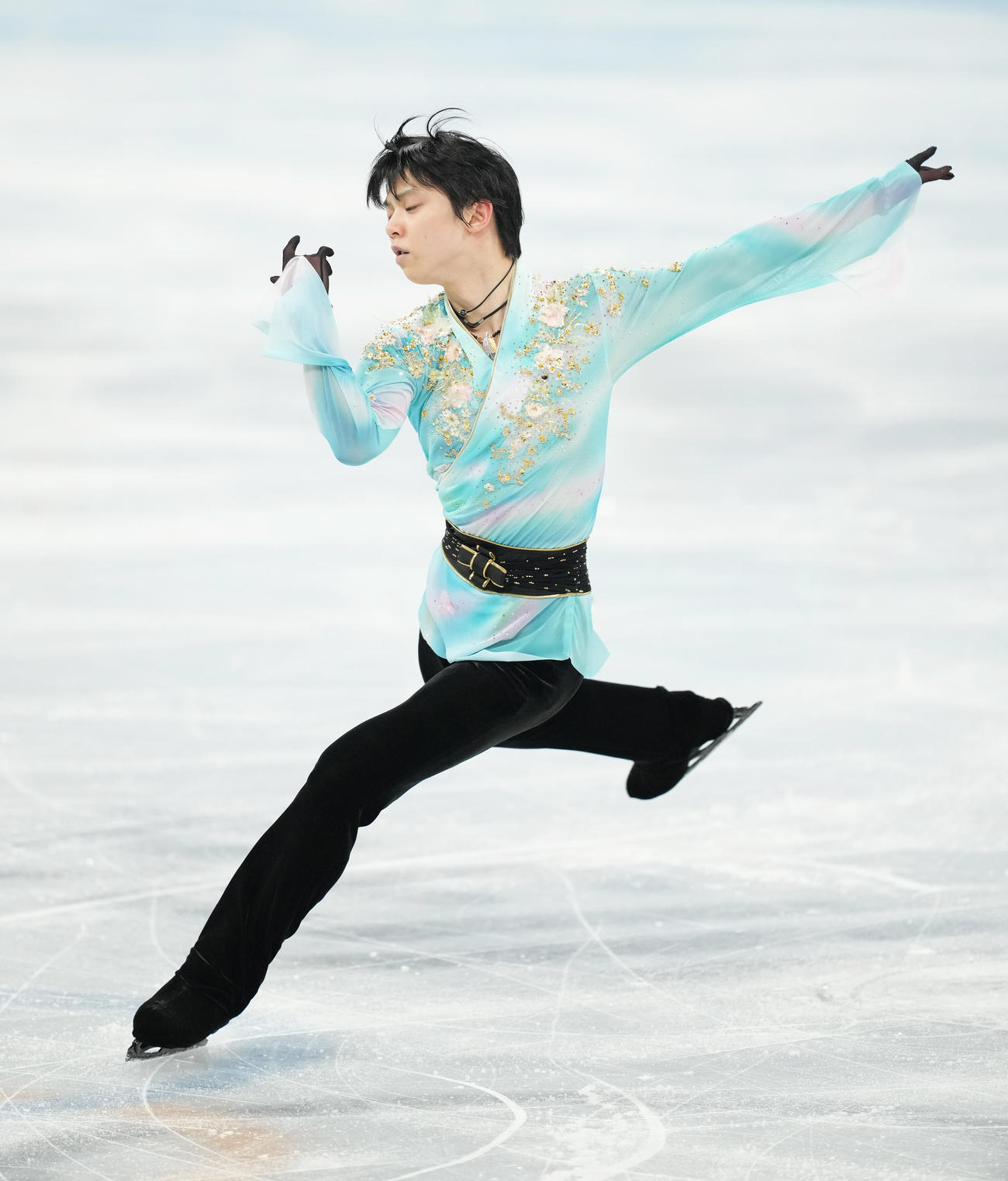 フィギュアスケート、男子フリーで演技する羽生（撮影・菅敏）