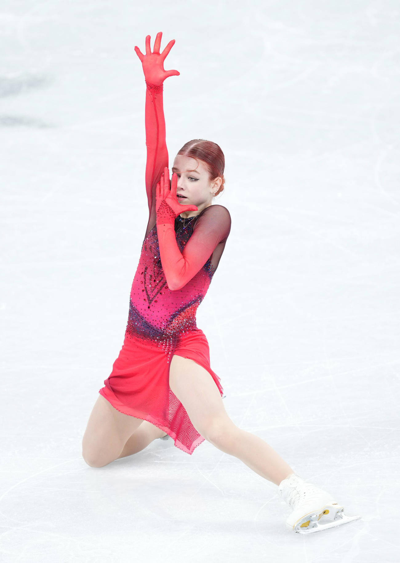 フィギュアスケート、女子SPで演技するトルソワ（撮影・菅敏）