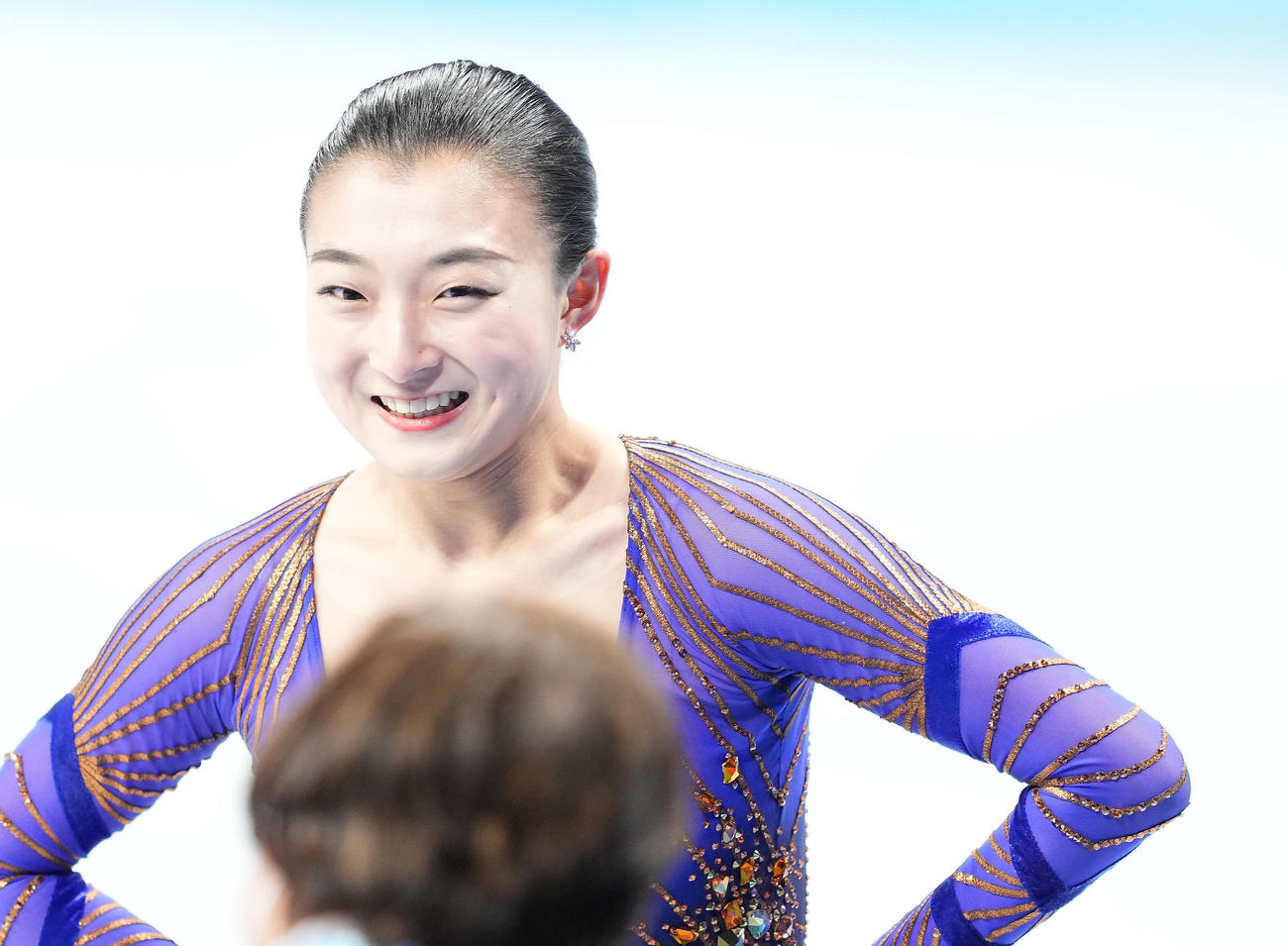 女子フリーの演技を終え、笑顔を見せる坂本（撮影・菅敏）