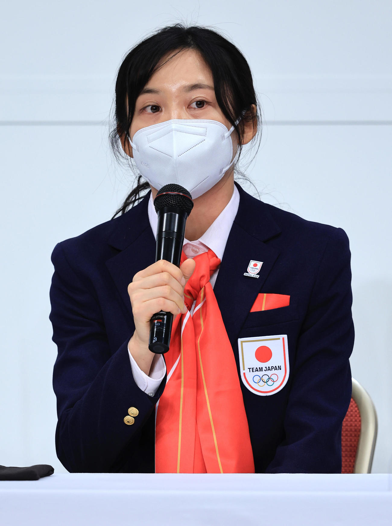 北京冬季五輪への抱負を語る日本選手団主将の高木美（代表撮影）