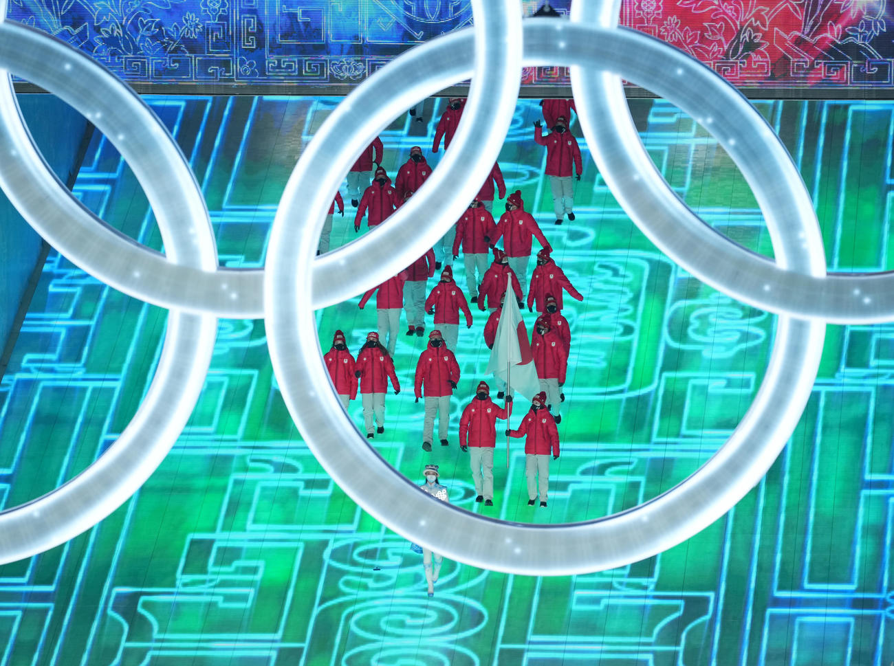 北京五輪開会式で入場する日本選手団（撮影・菅敏）