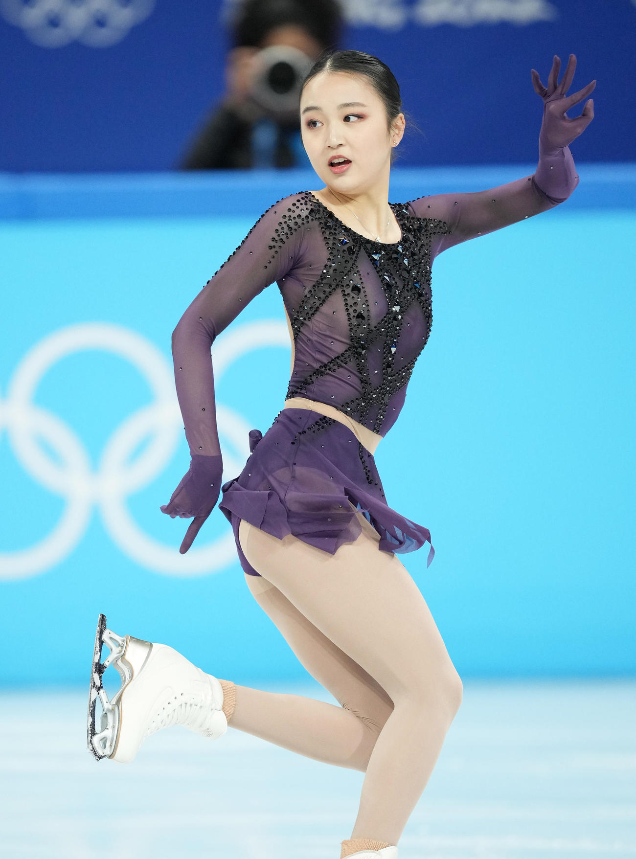 6日、フィギュアスケート団体　女子SPで演技する朱易（撮影・菅敏）
