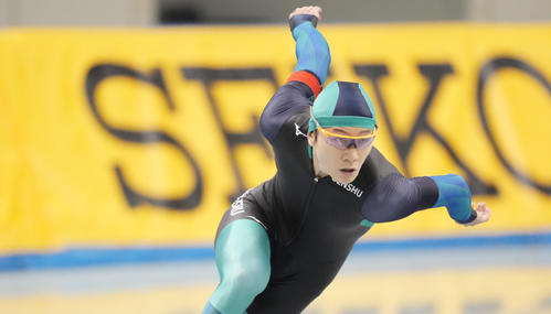 スピードスケート北京五輪代表選考会　男子500メートルで優勝した森重（撮影・菅敏）＝2021年12月29日