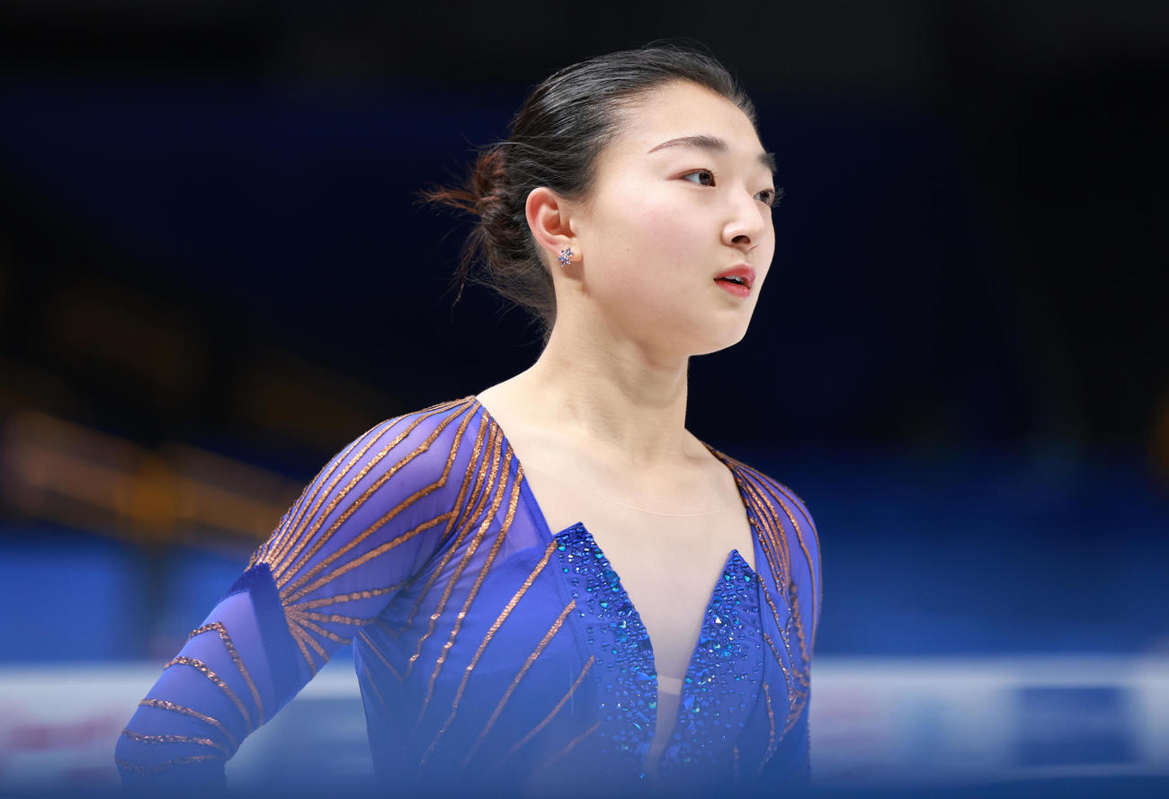 女子フリーの公式練習に臨む坂本（撮影・垰建太）