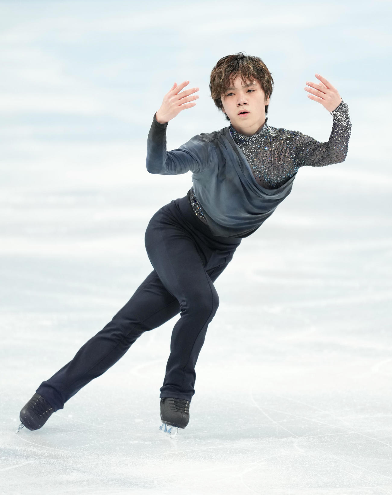 フィギュアスケート、男子SPで演技する宇野（撮影・菅敏）