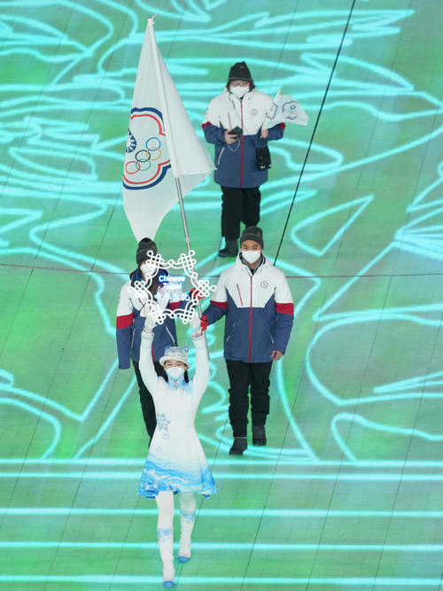 北京五輪開会式で入場する台湾選手団(撮影・菅敏)