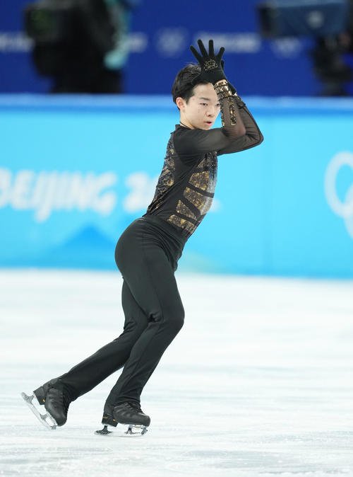 北京五輪フィギュアスケート 公開練習に臨む鍵山(撮影・菅敏)