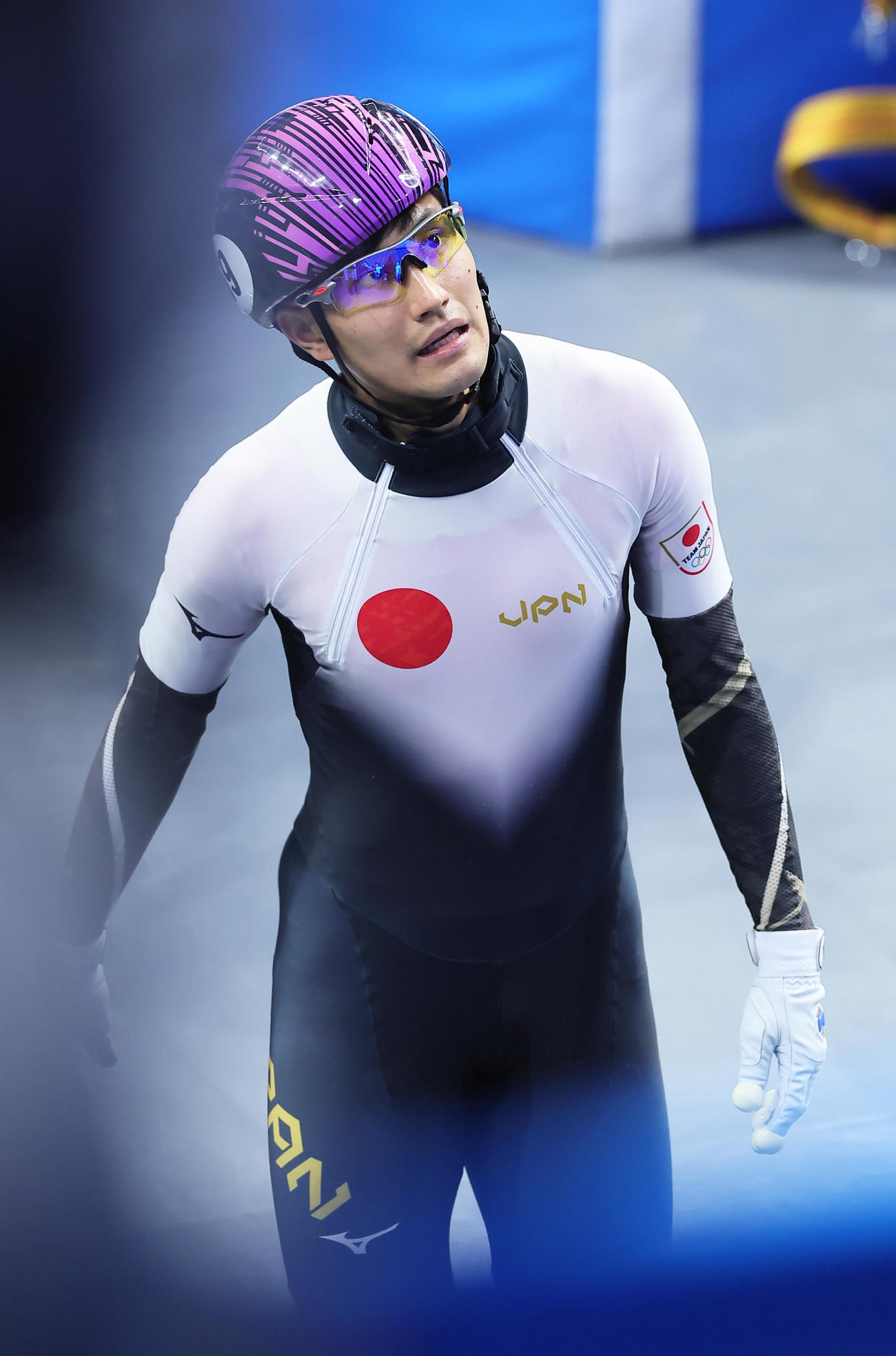 ショートトラック男子1500メートル準決勝で敗退となり悔しそうな表情を見せる吉永（撮影・足立雅史）