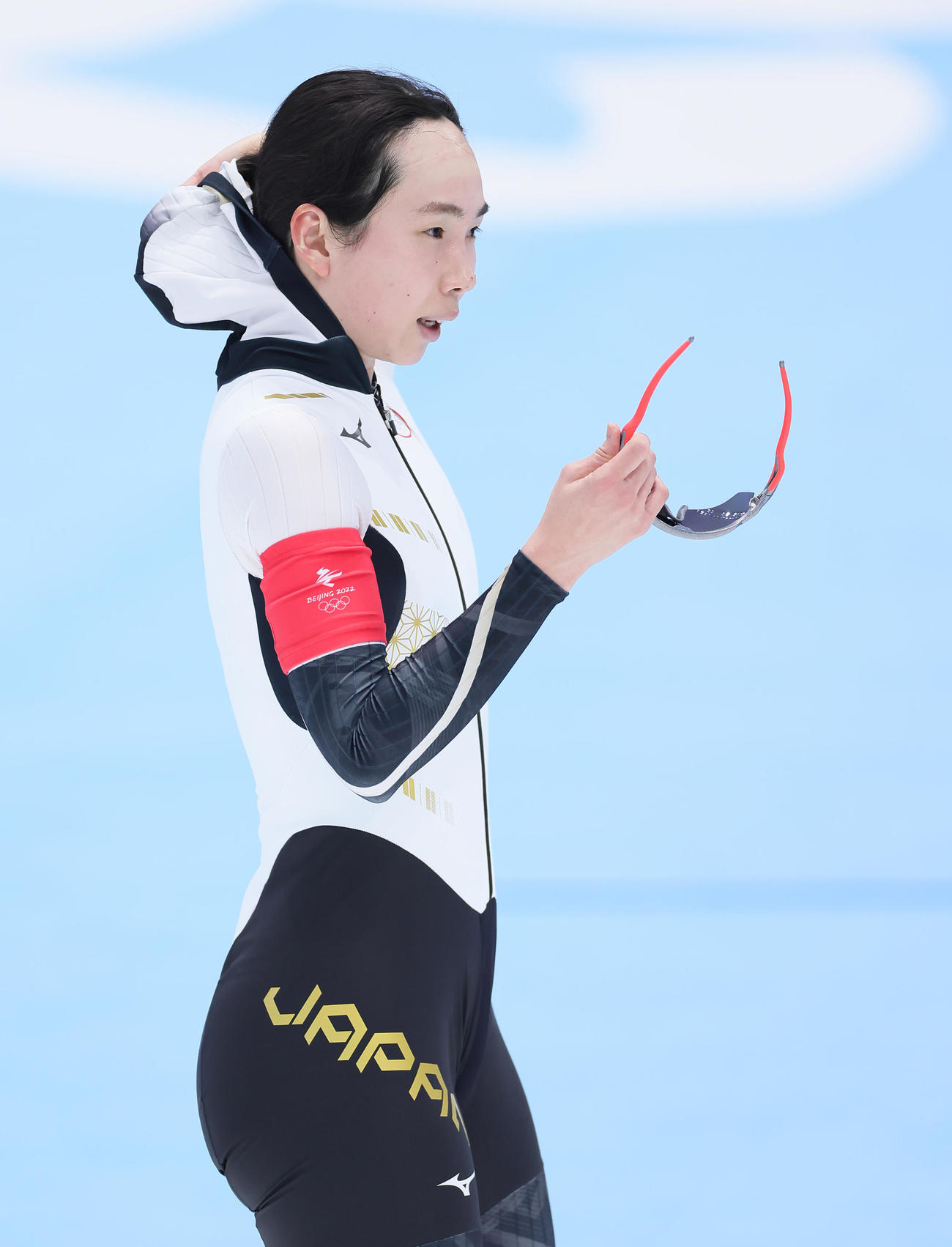 スピードスケート女子5000メートルのレースを終えた押切（撮影・足立雅史）