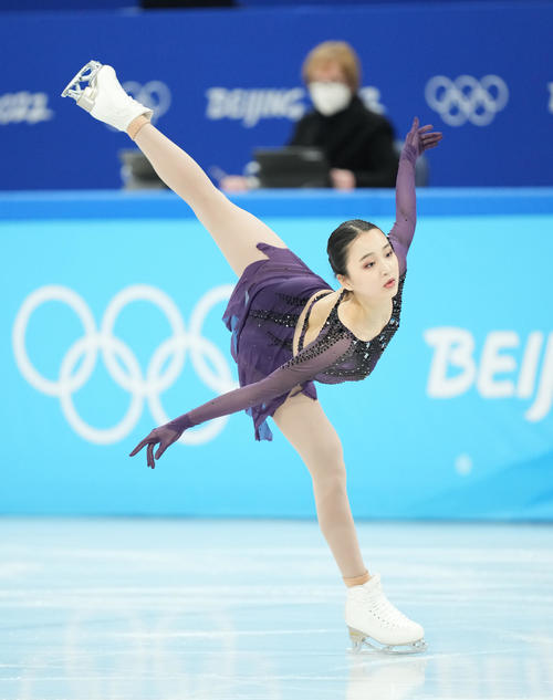 フィギュアスケート団体、女子SPで演技する朱易（撮影・菅敏）