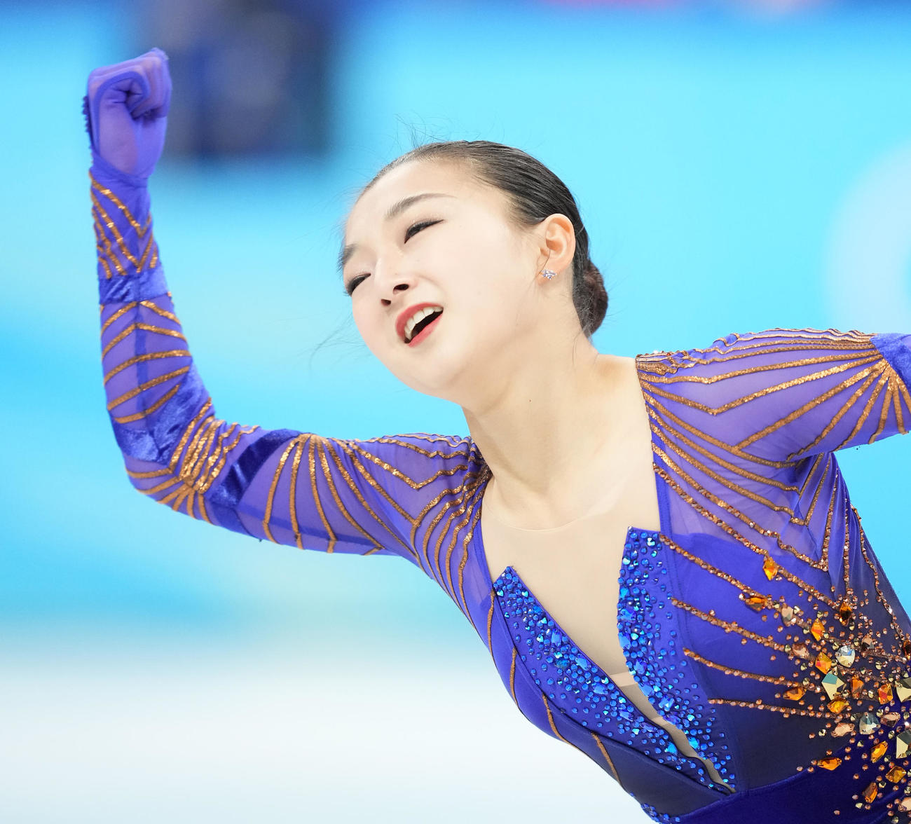 フィギュアスケート団体、女子フリーで演技する坂本（撮影・菅敏）