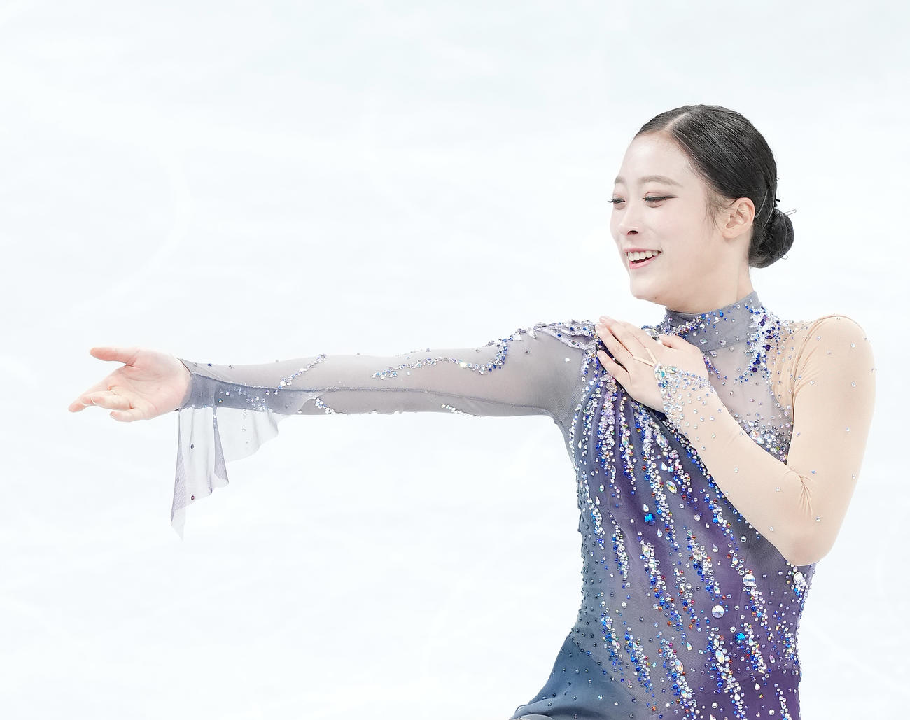 フィギュアスケート、女子SPで演技するユ・ヨン（撮影・菅敏）