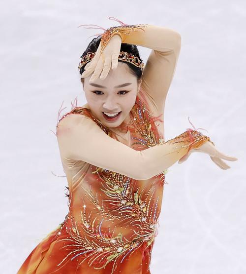 女子フリーで演技する樋口(共同)