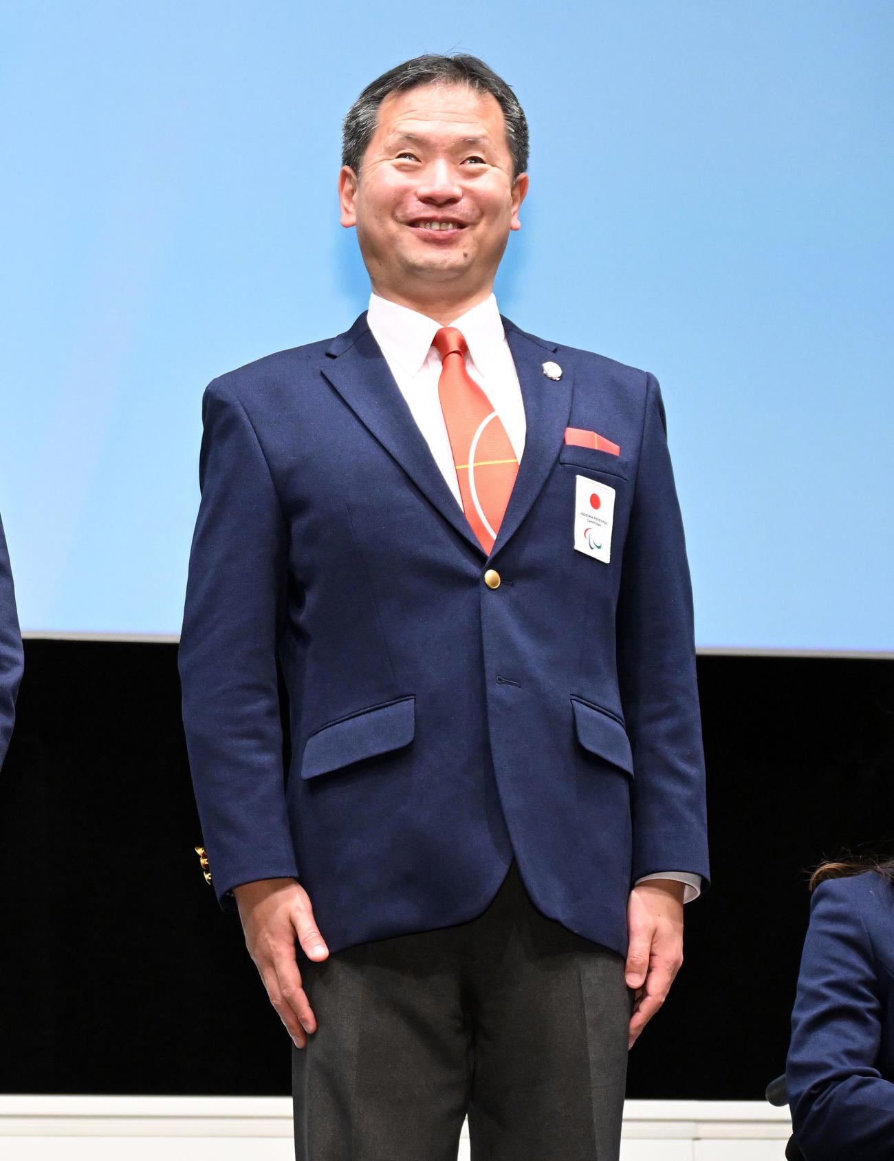 結団式に臨む河合純一団長