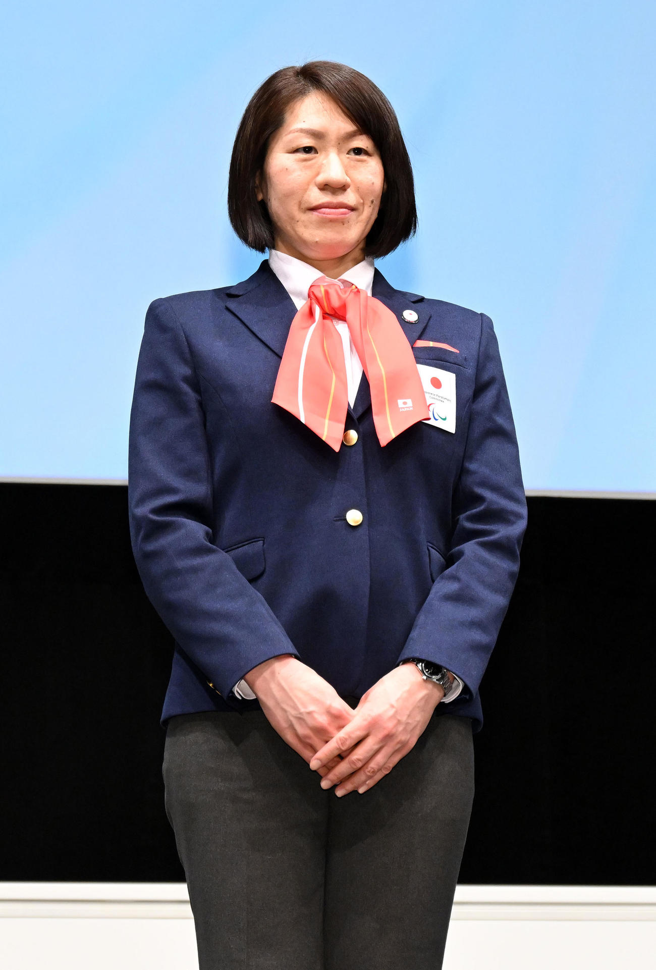 結団式に臨む桜間裕子副団長