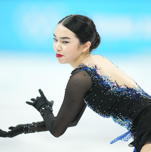 フィギュアスケート団体、女子SPで演技するチェン（撮影・菅敏）