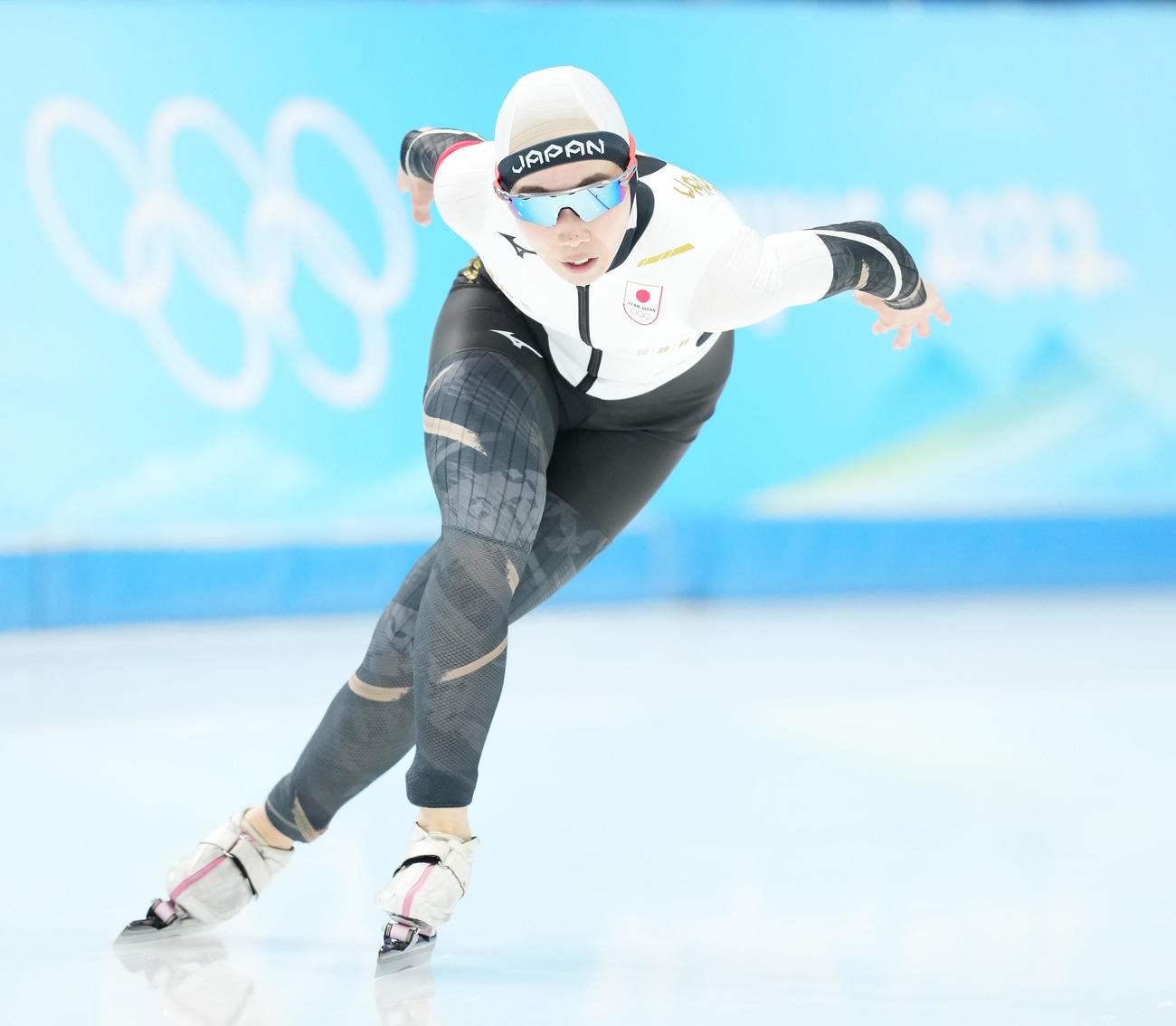 北京五輪スピードスケート女子5000メートルで滑走する押切（撮影・菅敏）