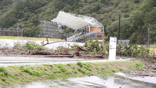 台風の影響でナミビア－カナダ戦が中止となった釜石鵜住居復興スタジアム