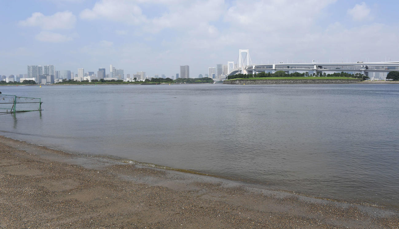 トライアスロンが行われる予定のお台場海浜公園（撮影・鈴木みどり）