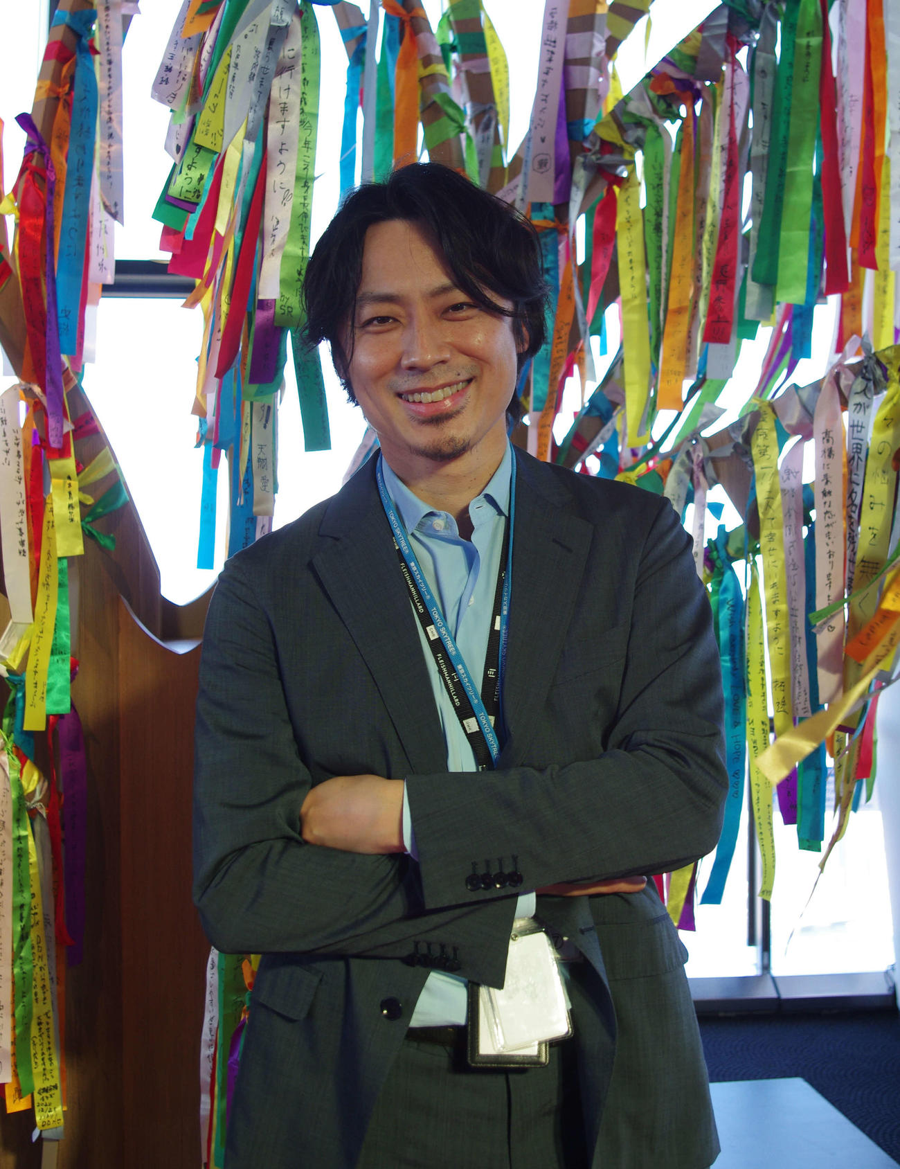 東京スカイツリーのプロモーションイベントが無事に終わり、笑顔を見せる池田信太郎さん（撮影・奥岡幹浩）