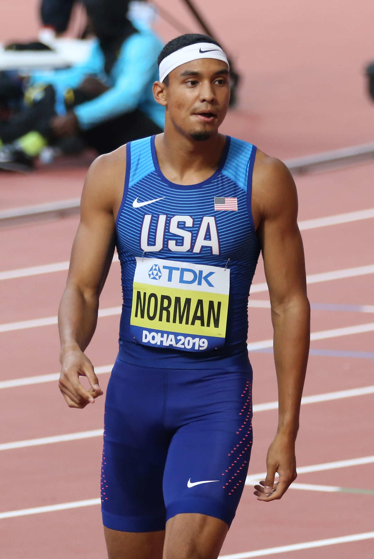 19年10月、世界陸上男子400メートル予選を45秒00の1着で、準決勝進出を決めたマイケル・ノーマン