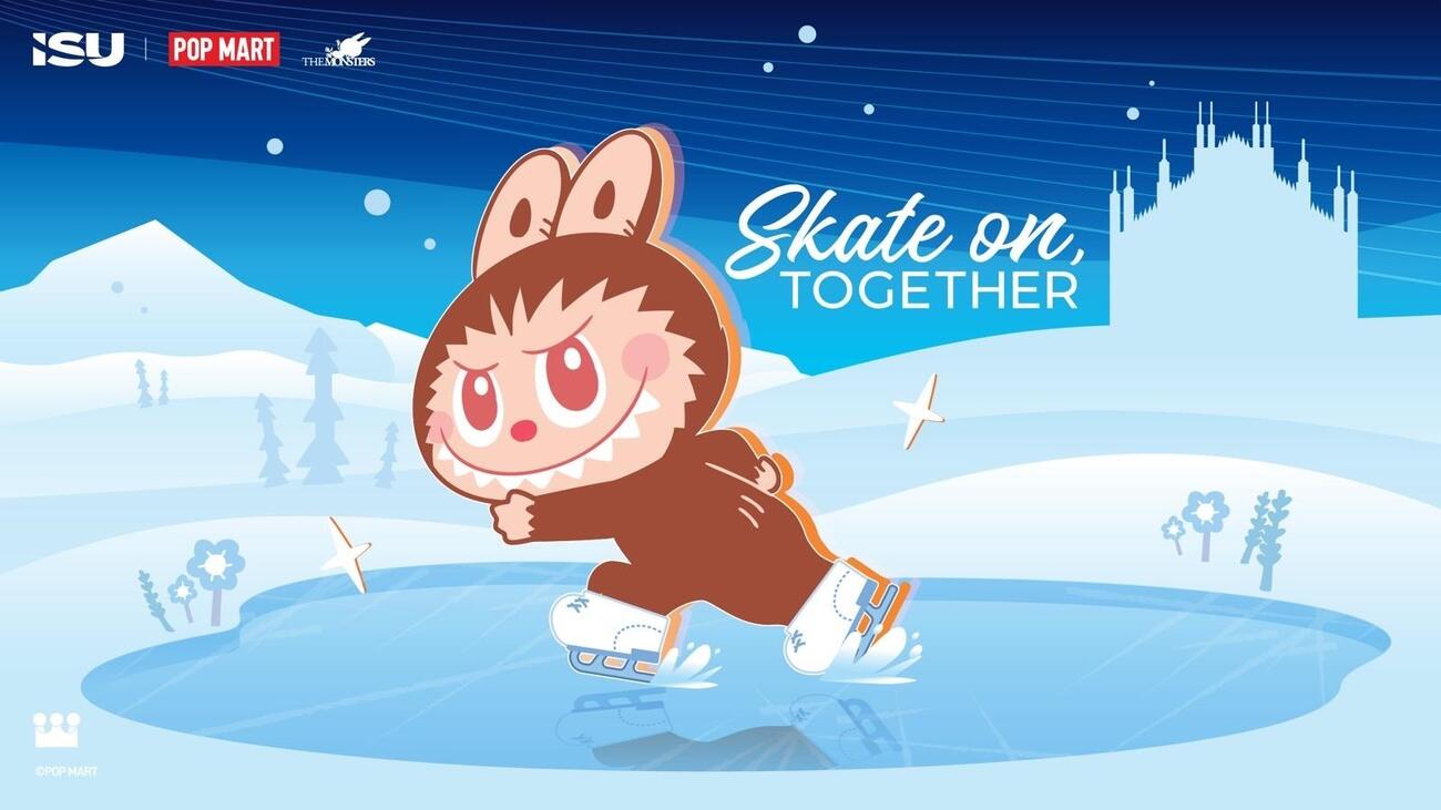 中国初の人気キャラクター「ラブブ」と国際スケート連盟（ISU）のコラボ画像